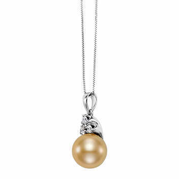 South Sea Cultured 10-11mm Golden Pearl & Diamond 14kt White Gold Pendant