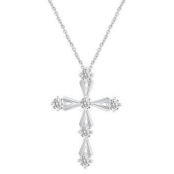 Round Brilliant .60 ctw VS2 Clarity, I Color Diamond 14kt White Gold Cross Pendant