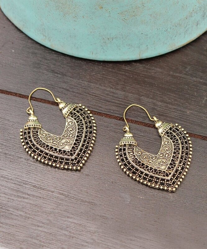 Goldtone Filigree Fan Hoop Earrings