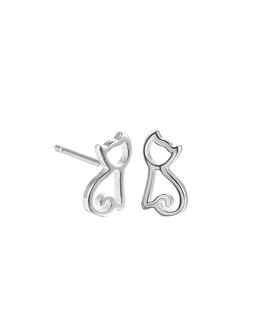Sterling Silver Cat Stud Earrings