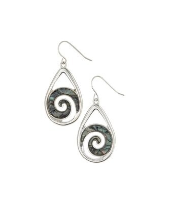 Paua Shell & Silvertone Spiral Drop Earrings