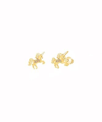 Goldtone & Pink Unicorn Stud Earrings