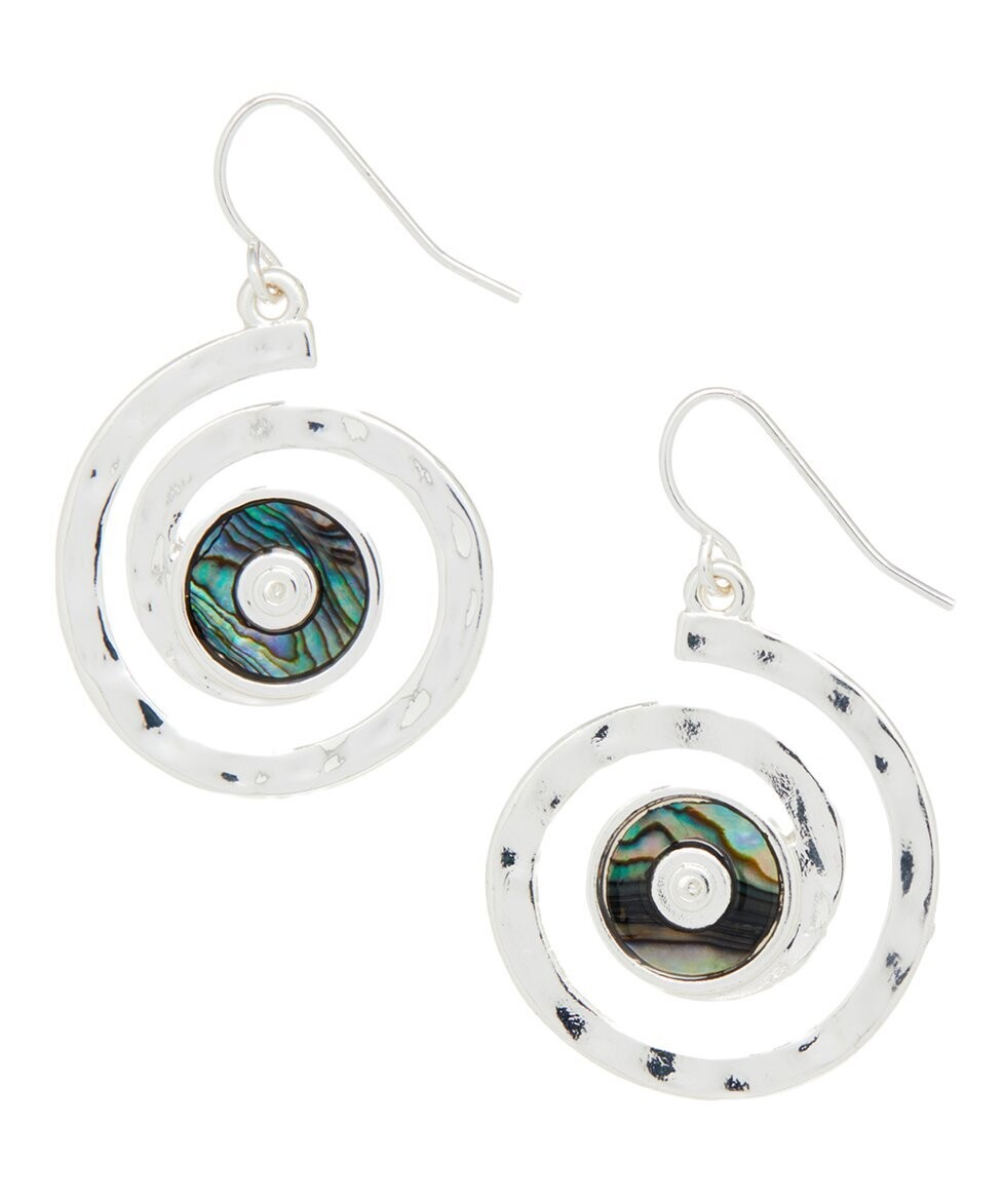 Silvertone & Abalone Celtic Spiral Drop Earrings Silvertone & Abalone Celtic Spiral Drop Earrings