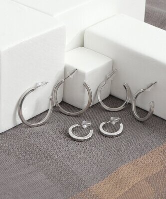 Silvertone Open Hoop Earrings Set