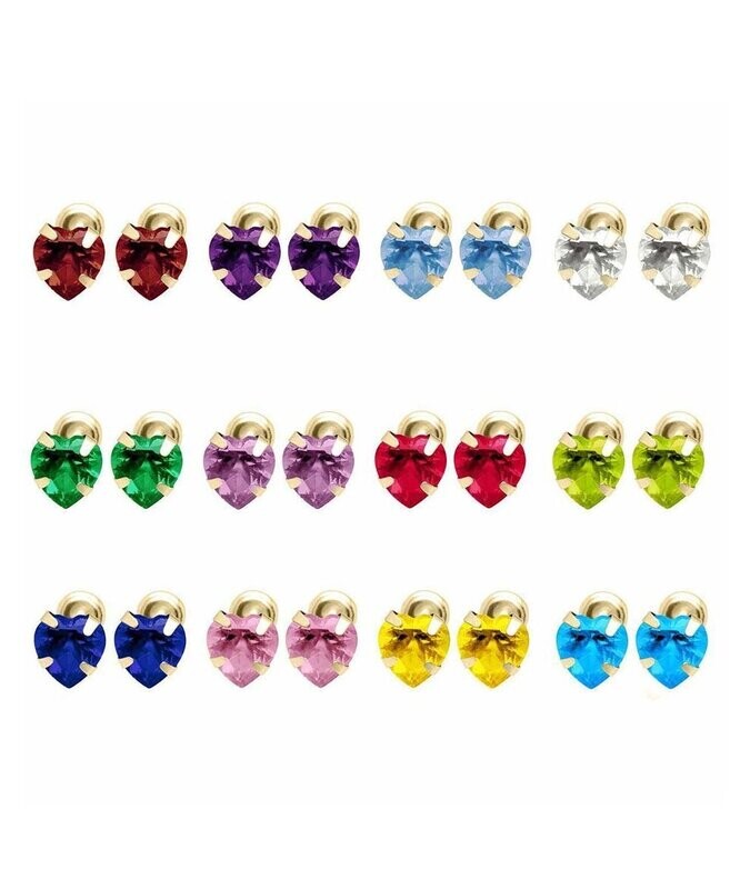Multicolor Crystal & Gold-Plated Heart Stud Earrings Set