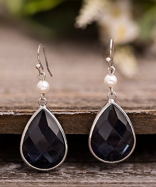 Blue & Silvertone Teardrop Earrings