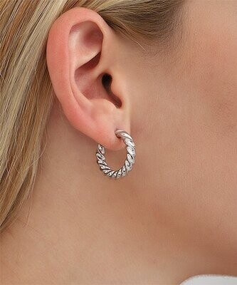 Silvertone Thick Twisted Hoop Earrings