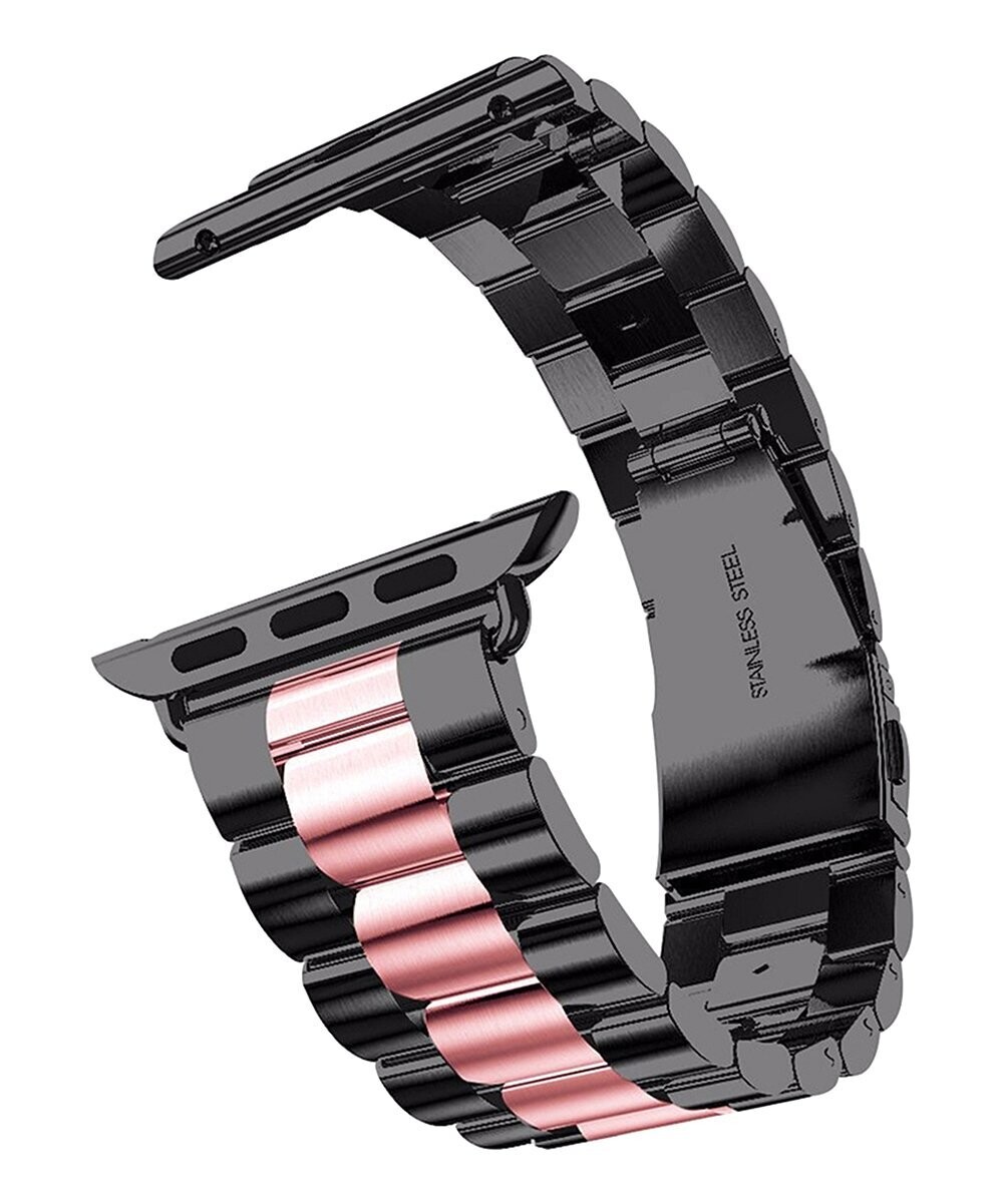 Black & Pink Stainless Steel Smart Watch Band, Color: Black & Pink