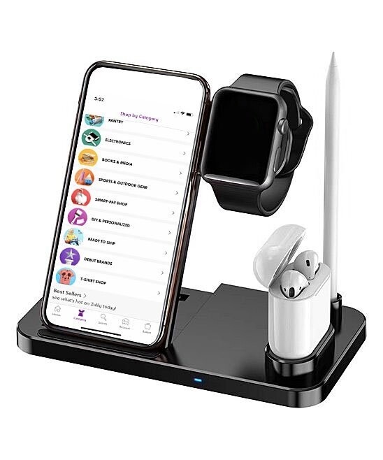 Black 4-in-1 Desktop Charging Station With Wireless Charger