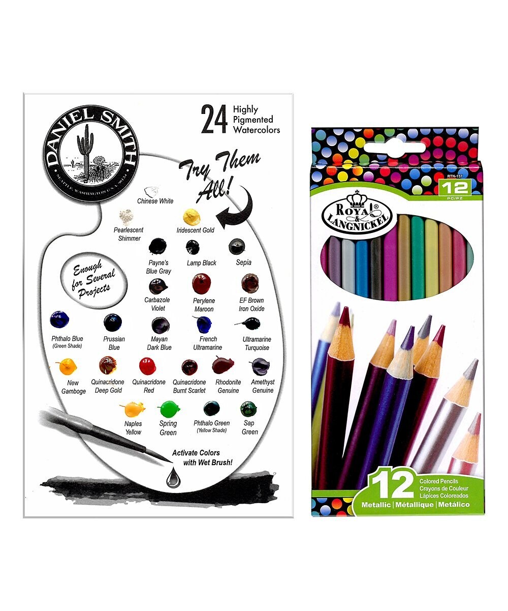 12-Piece Metallic Colored Pencil & Watercolor Set