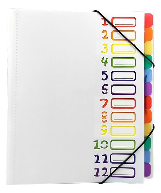 White 12-Pocket Expanding File Folder
