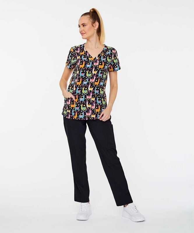 Black & Orange Llama V-Neck Scrub Top & Scrub Pants - Women