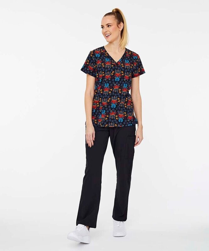 Black & Red Floral V-Neck Scrub Top & Scrub Pants - Women