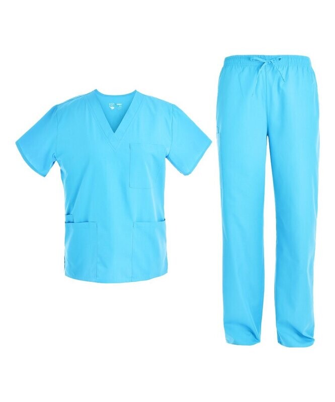 Turquoise V-Neck Scrub Top & Pants - Adult