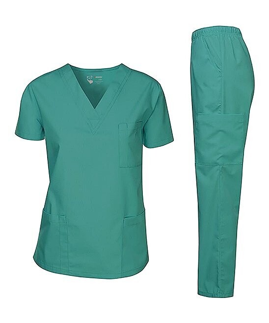 Teal Green V-Neck Scrub Top & Pants - Adult Teal Green V-Neck Scrub Top & Pants - Adult