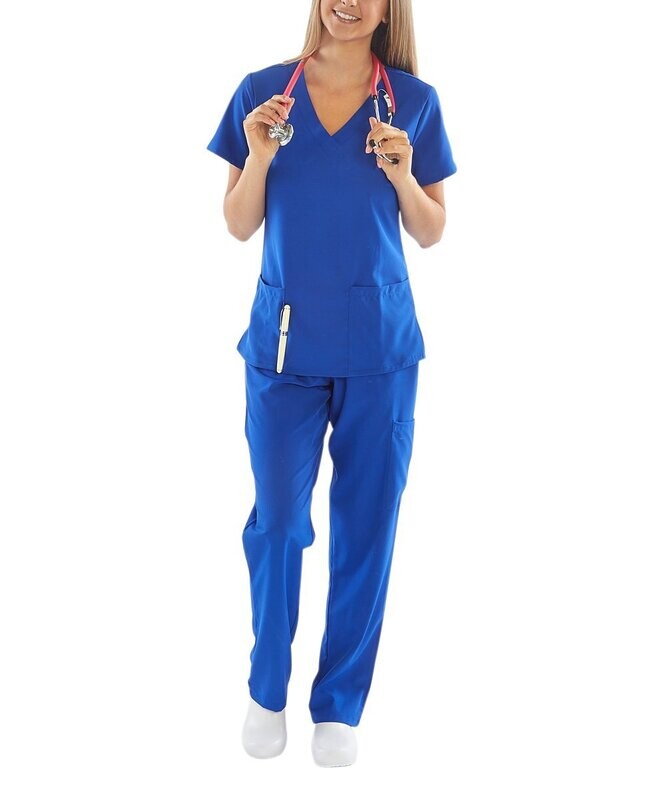 Electric Blue Scrubs Stretch V-Neck Top & Pants - Women