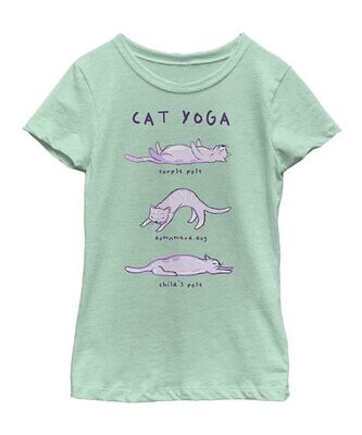 Mint Lazy Cat Yoga Tee - Girls