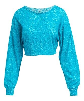 Blue Abstract Backstage Dolman-Sleeve Crop Top - Women