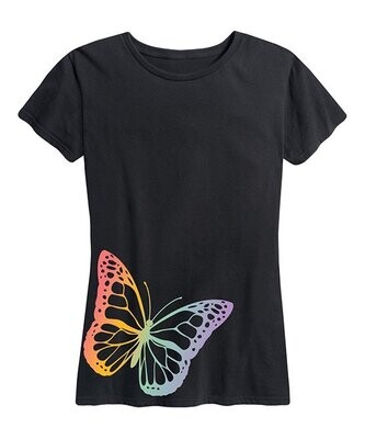 Black Rainbow Butterfly Side-Hit Relaxed-Fit Tee - Women & Plus
