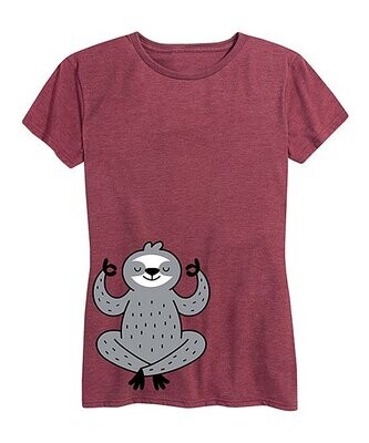 Heather Wine Yoga Sloth Relaxed-Fit Tee - Women