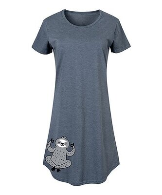 Heather Blue Yoga Sloth Short-Sleeve Dress - Women & Plus