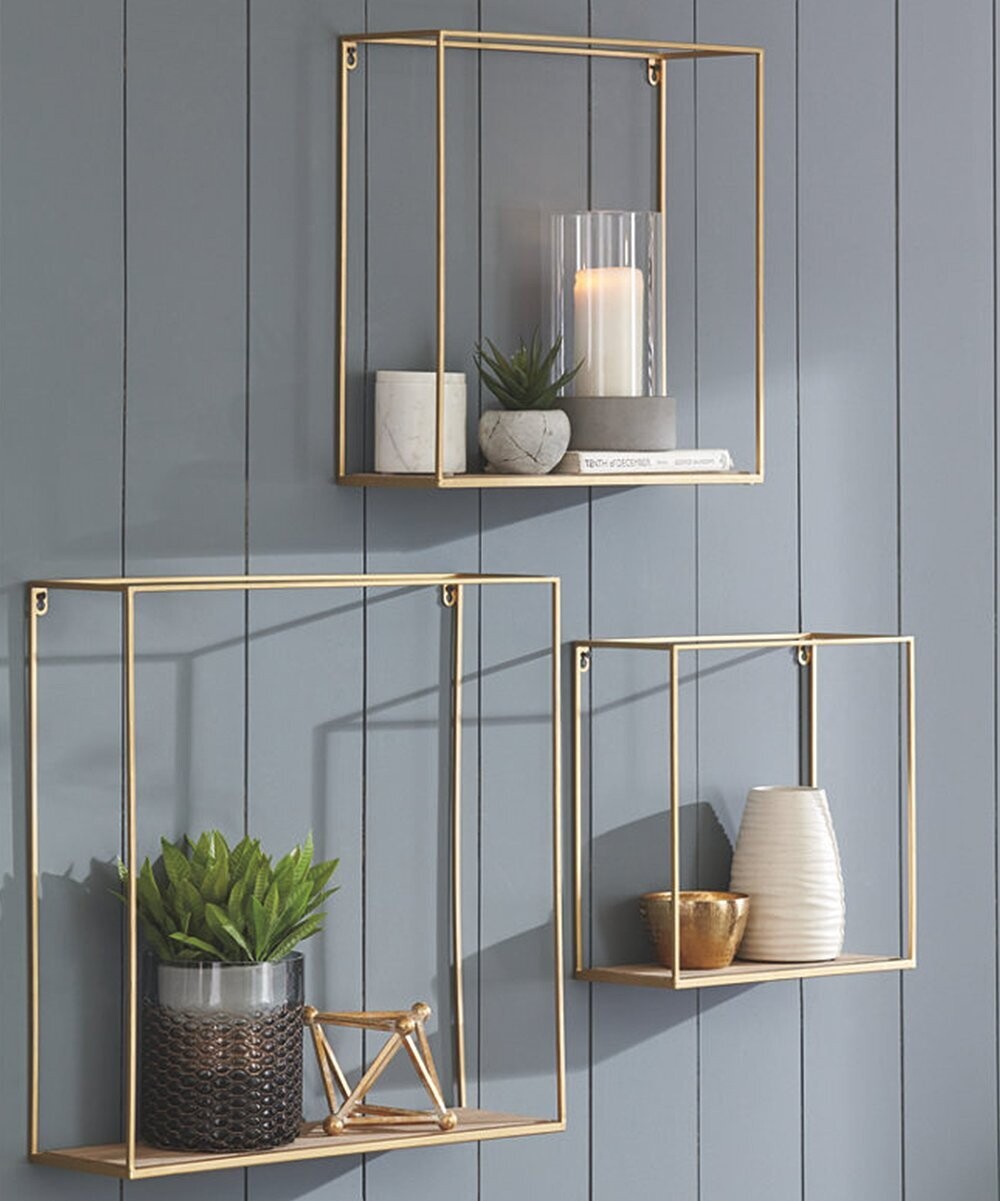 Natural & Gold Efharis Wall Shelf - Set of Three Natural & Gold Efharis Wall Shelf - Set of Three