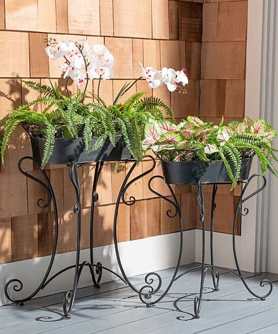 Black Scroll Openwork-Trim Planter Set