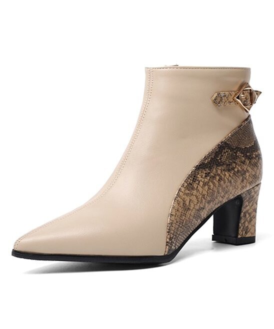 Apricot Snake-Embossed Ankle Boot - Women