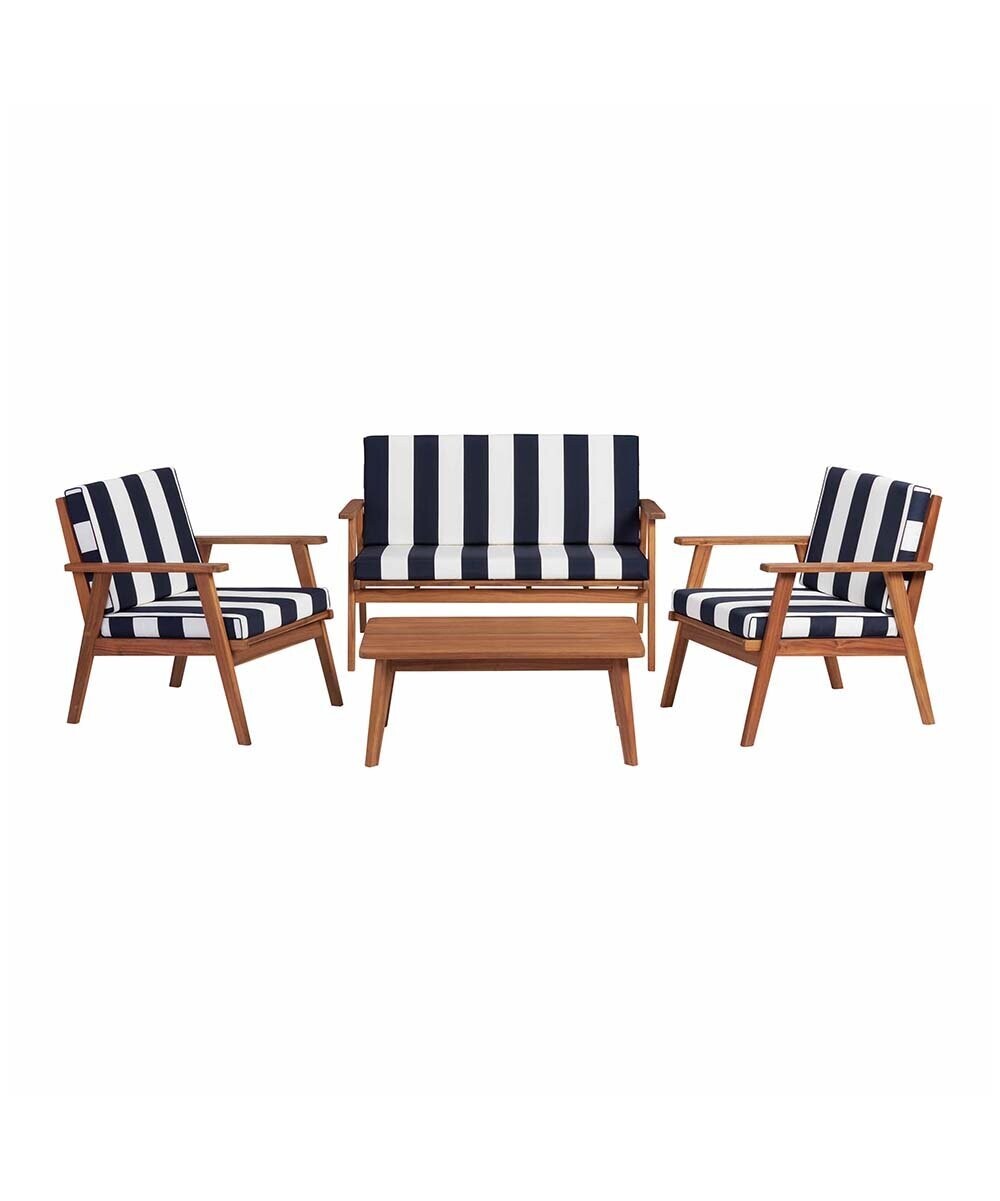 Dark Wood & Blue Stripe Cole Four-Piece Outdoor