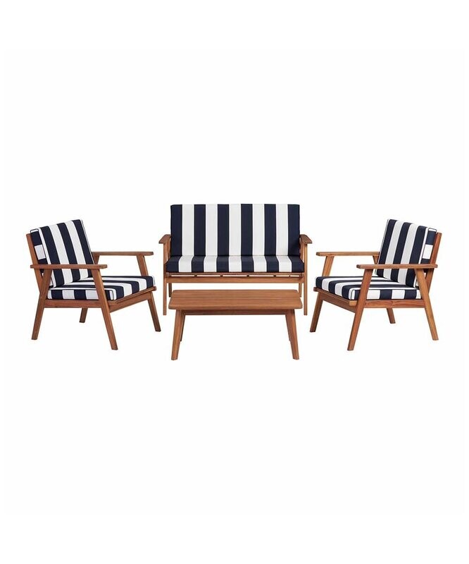 Dark Wood & Blue Stripe Cole Four-Piece Outdoor