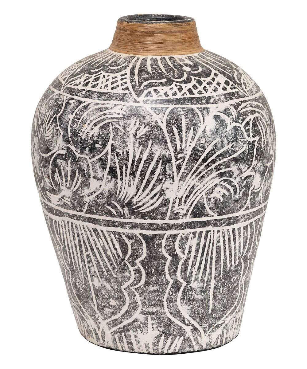 Black & White Hand-Painted Terra-Cotta Vase