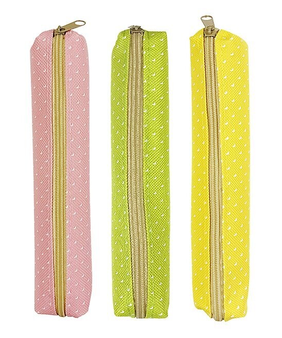 Green, Pink & Yellow Wrapables® Slim Dot Pencil Case Set Green, Pink & Yellow Wrapables® Slim Dot Pencil Case Set