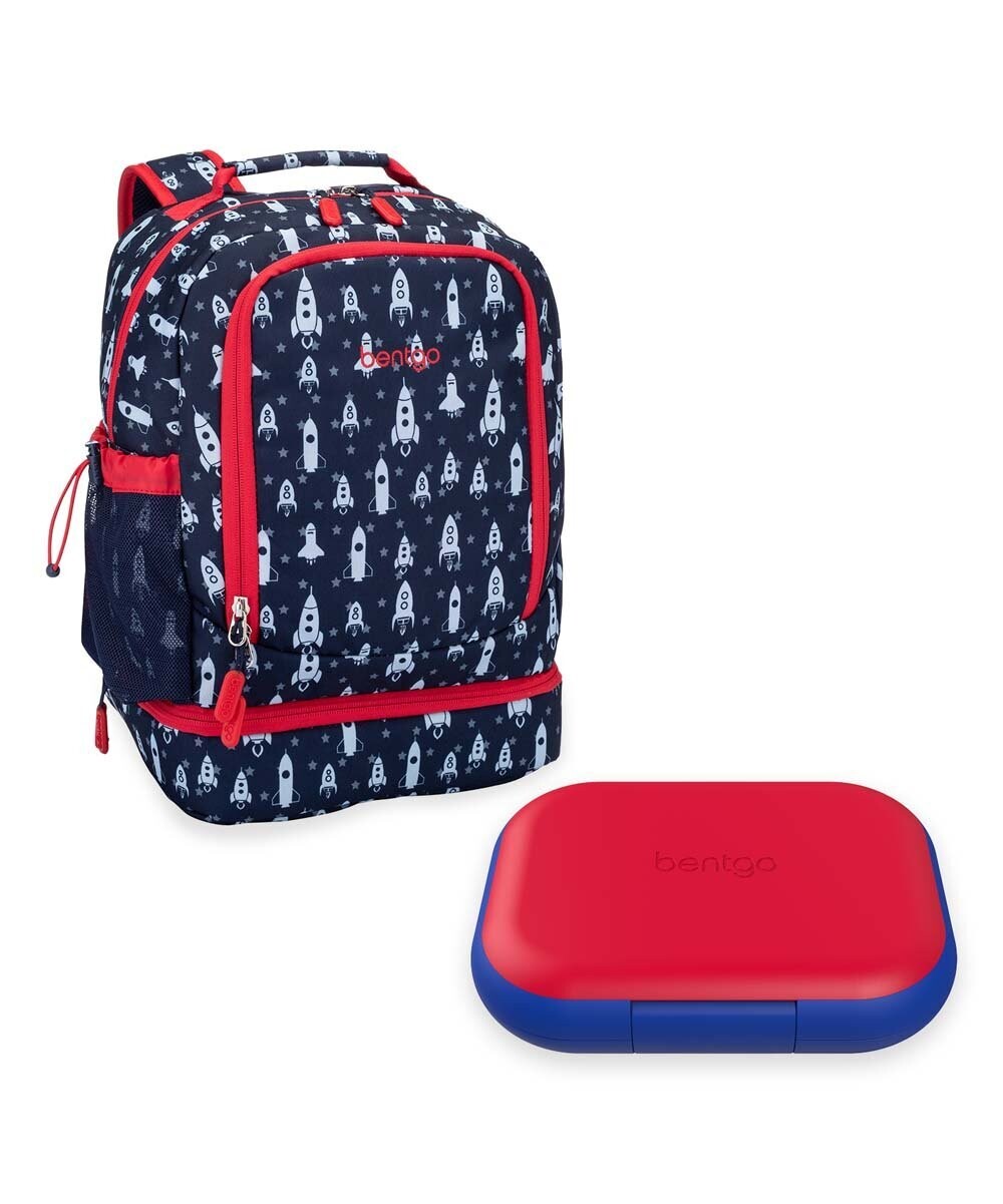 Black & Red Rocketship Insulated Backpack Set