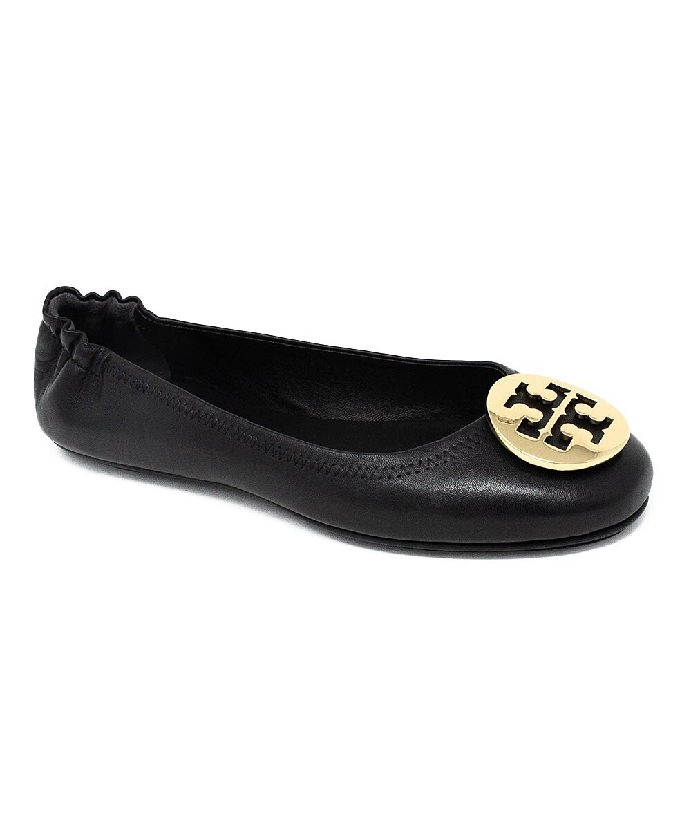 Black & Goldtone Minnie Leather Ballet Flat - Women