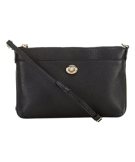 Black Polly Polished Pebbled Leather Crossbody Bag