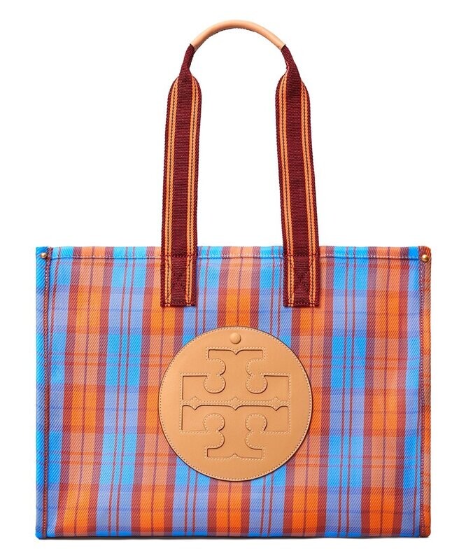 Blue & Orange Mercado Plaid Ella Market Tote