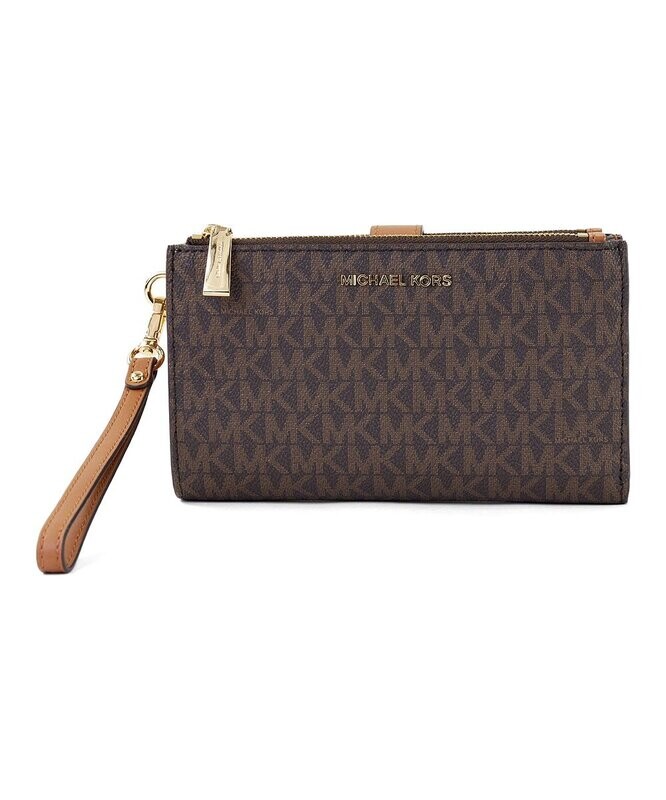 Brown Jet Set Double-Zip Wristlet
