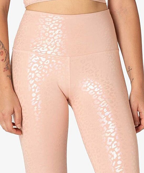 Tinted Rose Iridescent Leopard Foil High-Waist Midi Leggings - Women