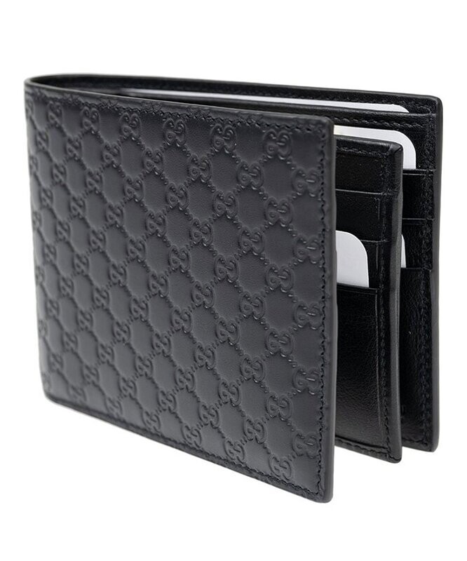 Gucci Black Monogram Fold Leather Wallet