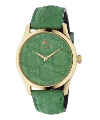 Yellow Gold & Green Strap Watch, New Ladies Gucci