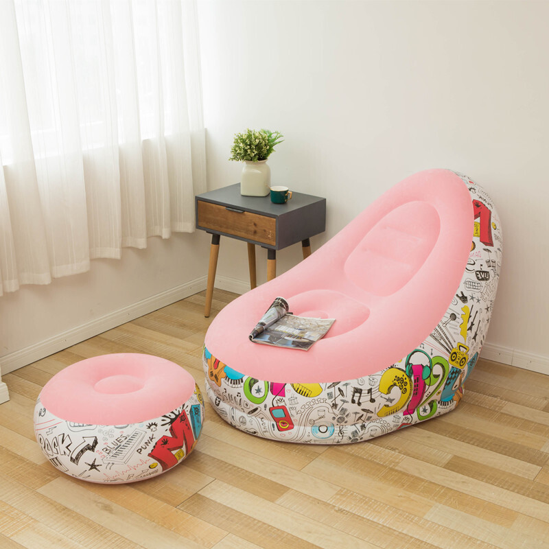 Inflatable Lazy Sofa Graffiti Style Soft And Comfortable Leisure Outdoor Portable Storage Nap Inflatable Flocking Sofa