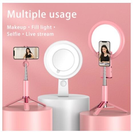 JUNDNE Live Beauty Fill Light Multi-function Mobile Phone Bracket Bluetooth Charging Portable Retractable Selfie Stick