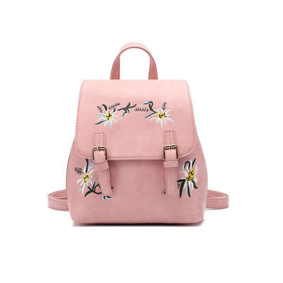 Embroidered Folk Style Fashion Leather Backpack  Flower Color