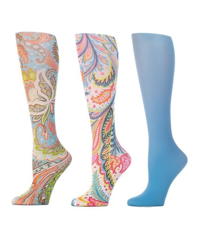 Calypso Paisley & Periwinkle Three-Pair 8-15 mmHg Graduated Compression Sock Set