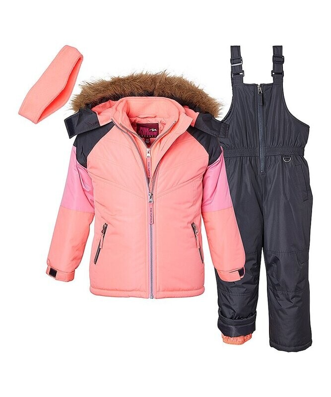 Coral & Pink Color Block Faux Fur-Trim Hooded Jacket Set - Toddler & Girls