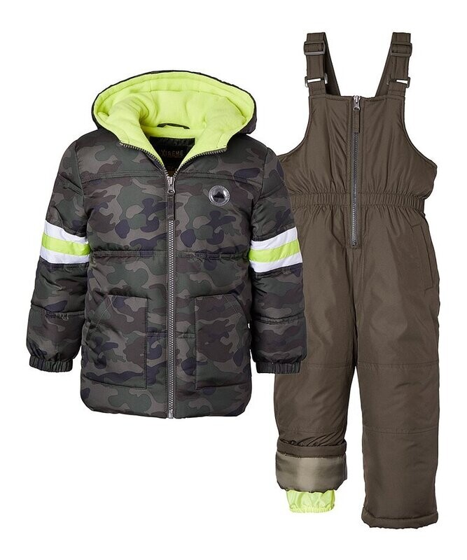 Puffer Jacket & Brown Bib Pants - Toddler & Boys