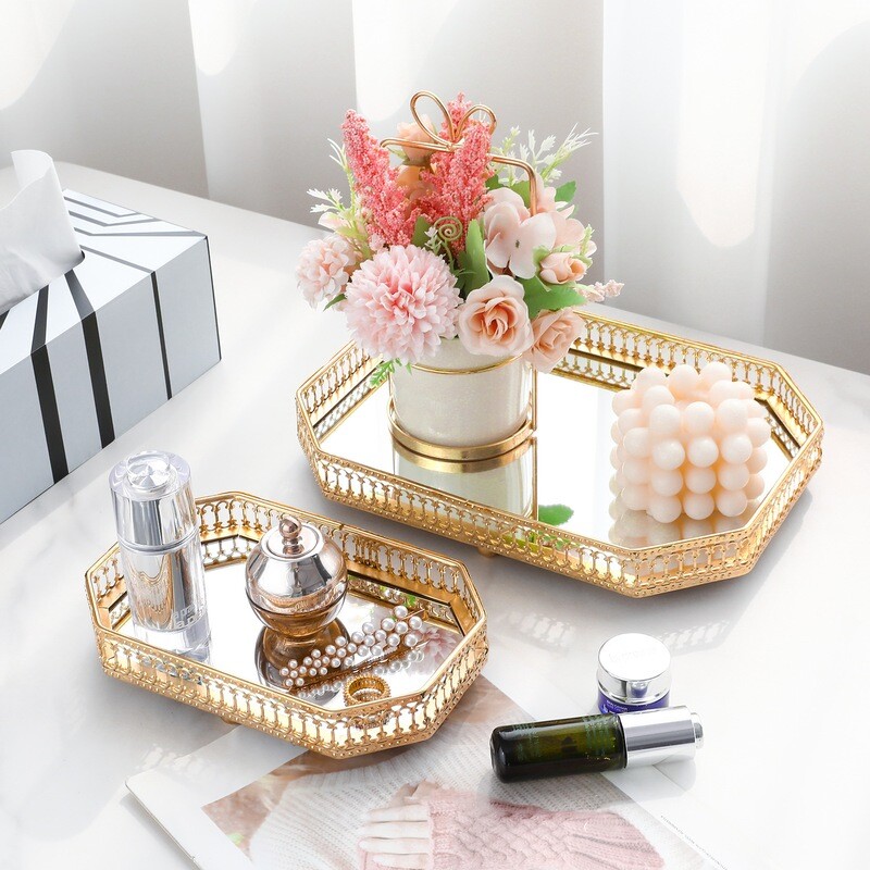 Mirror Glass Tray Nordic Style Golden Iron Tray Fruit &Decoration Tray