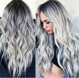 Medium-length Curly Hair COS Gray Gradient Women's Wigs
