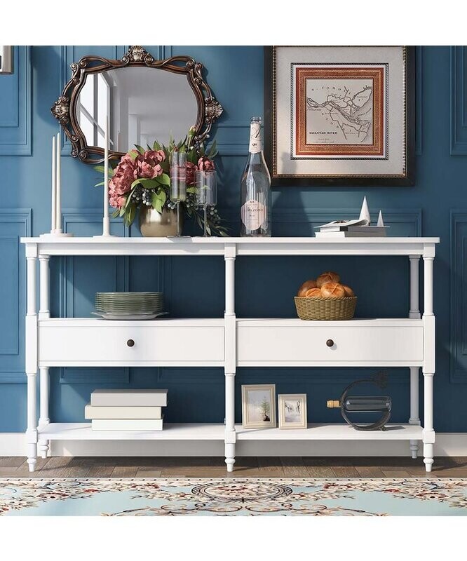 White Two-Drawer Three-Tier Console Table