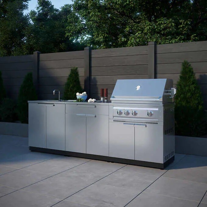 New Age Products 5-piece Classic Stainless Steel Outdoor Kitchen with Drop-In Stainless Steel Platinum Grill